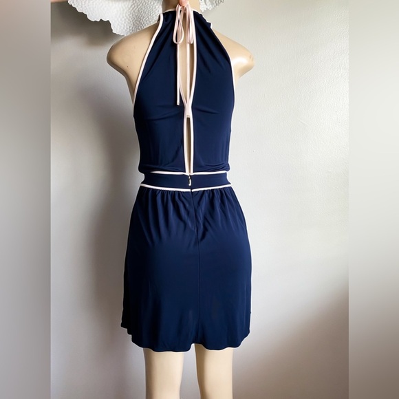 $228‼️Juicy Couture La Brea Halter Vicose Mini Dress Navy Gold Embossed Logo XS - Picture 7 of 11
